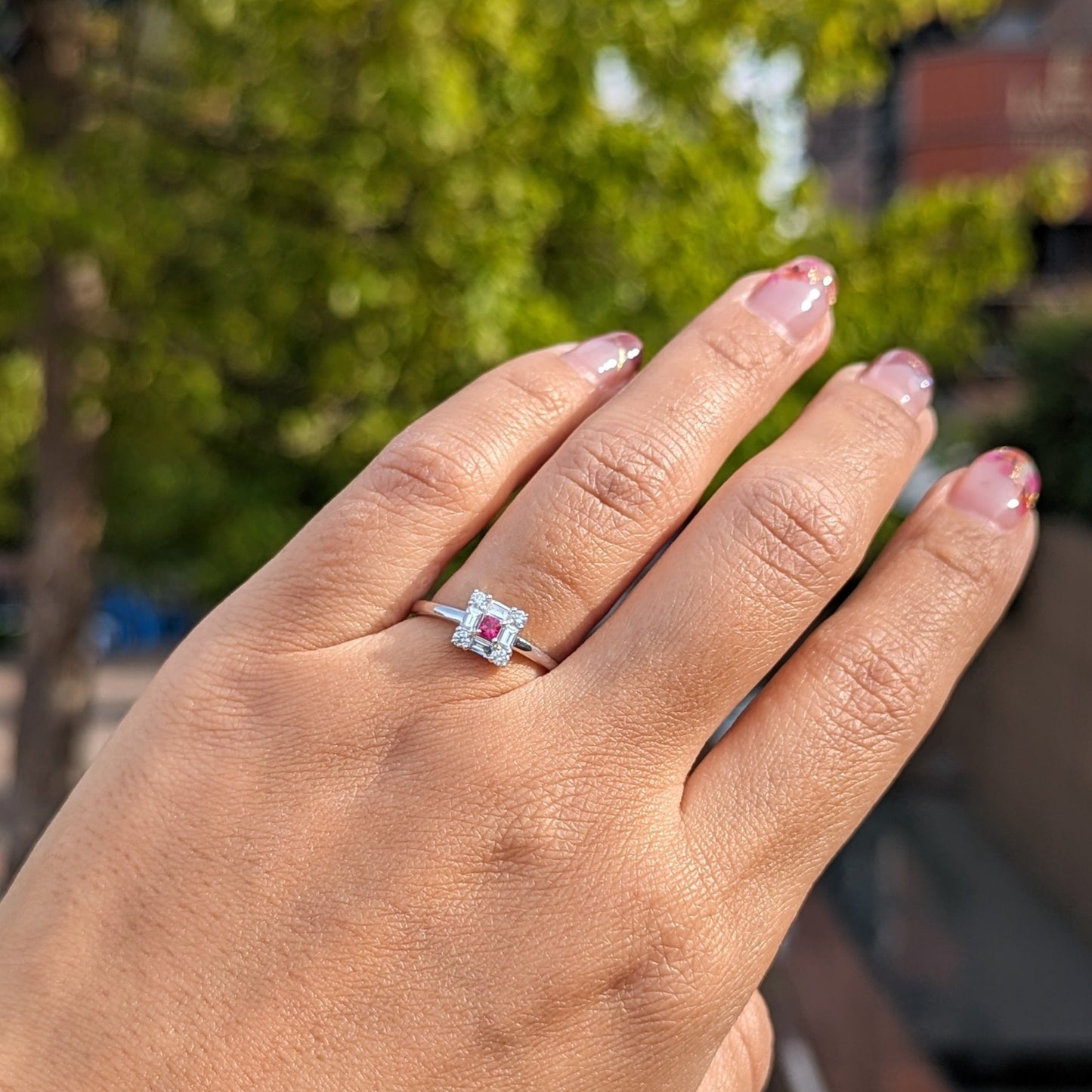 スクエアリング・ミニ PT・ルビー0.09ct x ダイヤモンド0.32ct