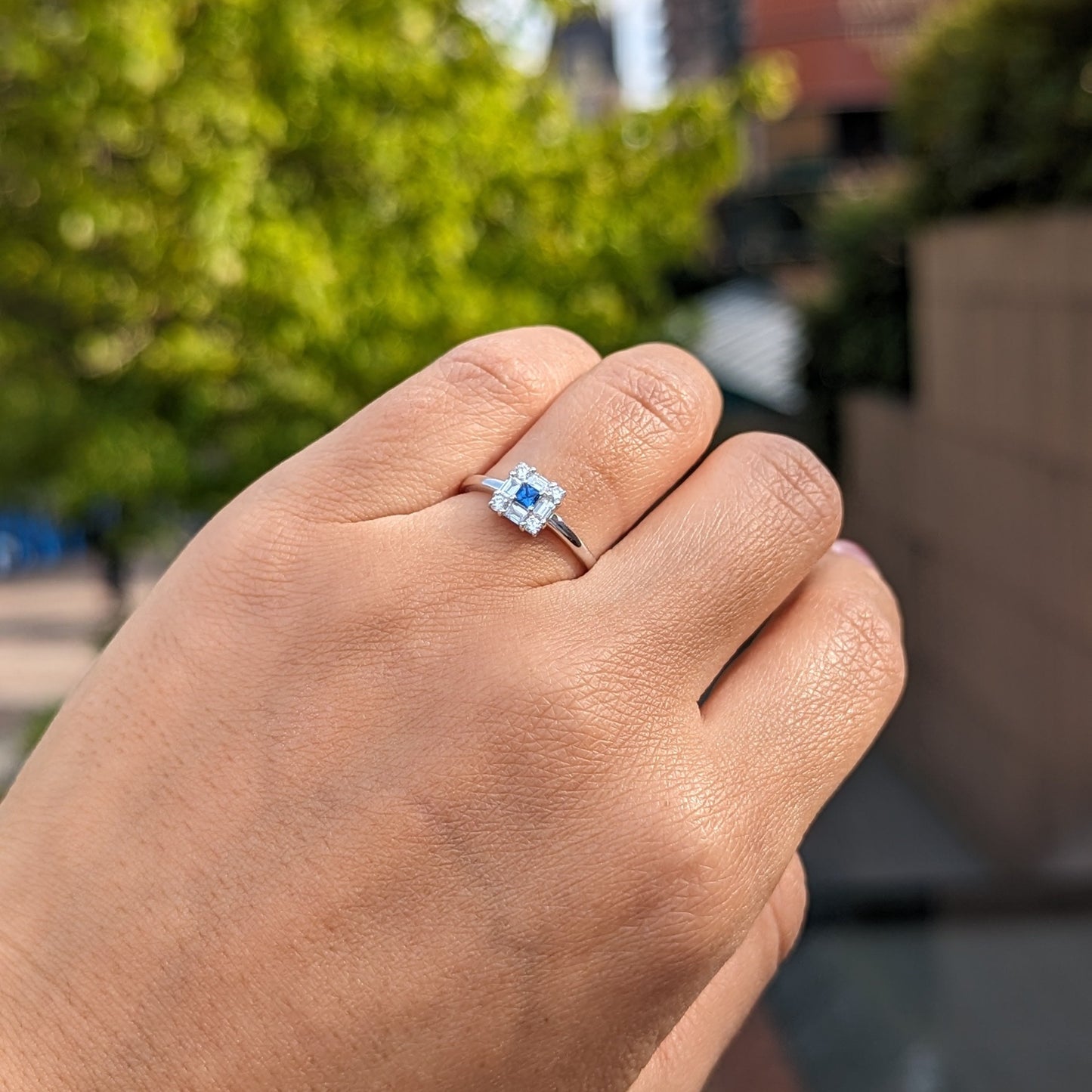 スクエアリングミニ PT・サファイア0.11ct x ダイヤモンド0.32ct