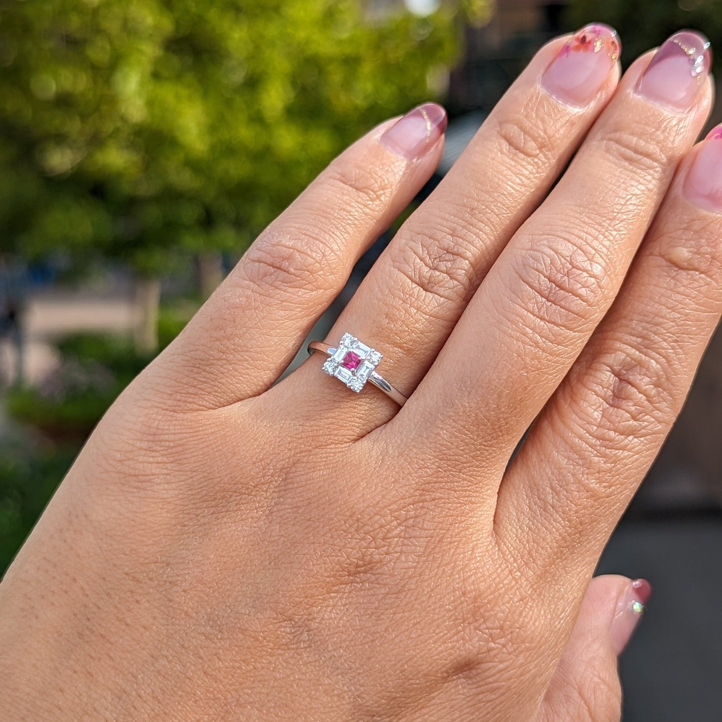 スクエアリング・ミニ PT・ルビー0.09ct x ダイヤモンド0.32ct