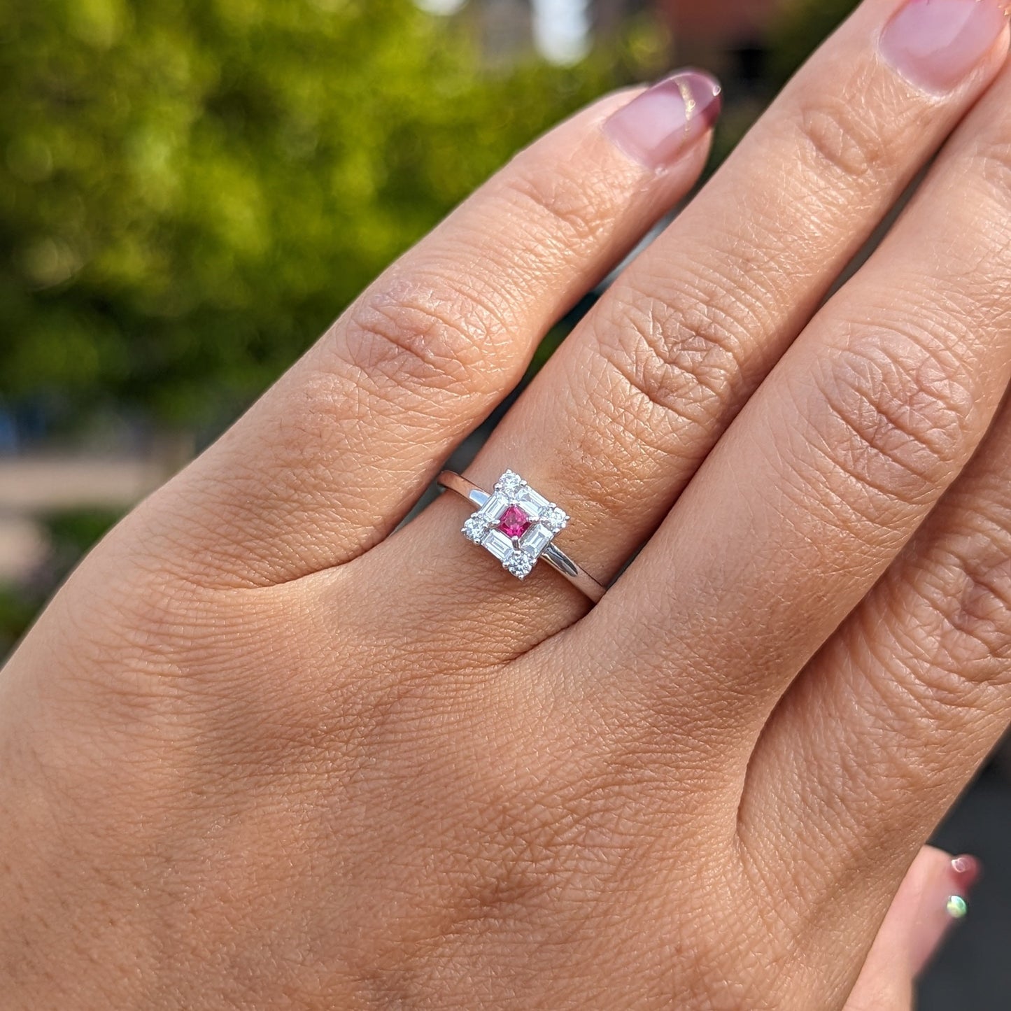 スクエアリング・ミニ PT・ルビー0.09ct x ダイヤモンド0.32ct