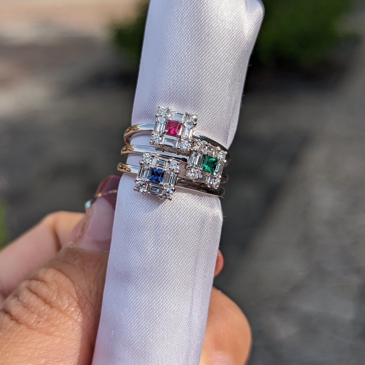 スクエアリング・ミニ PT・ルビー0.09ct x ダイヤモンド0.32ct