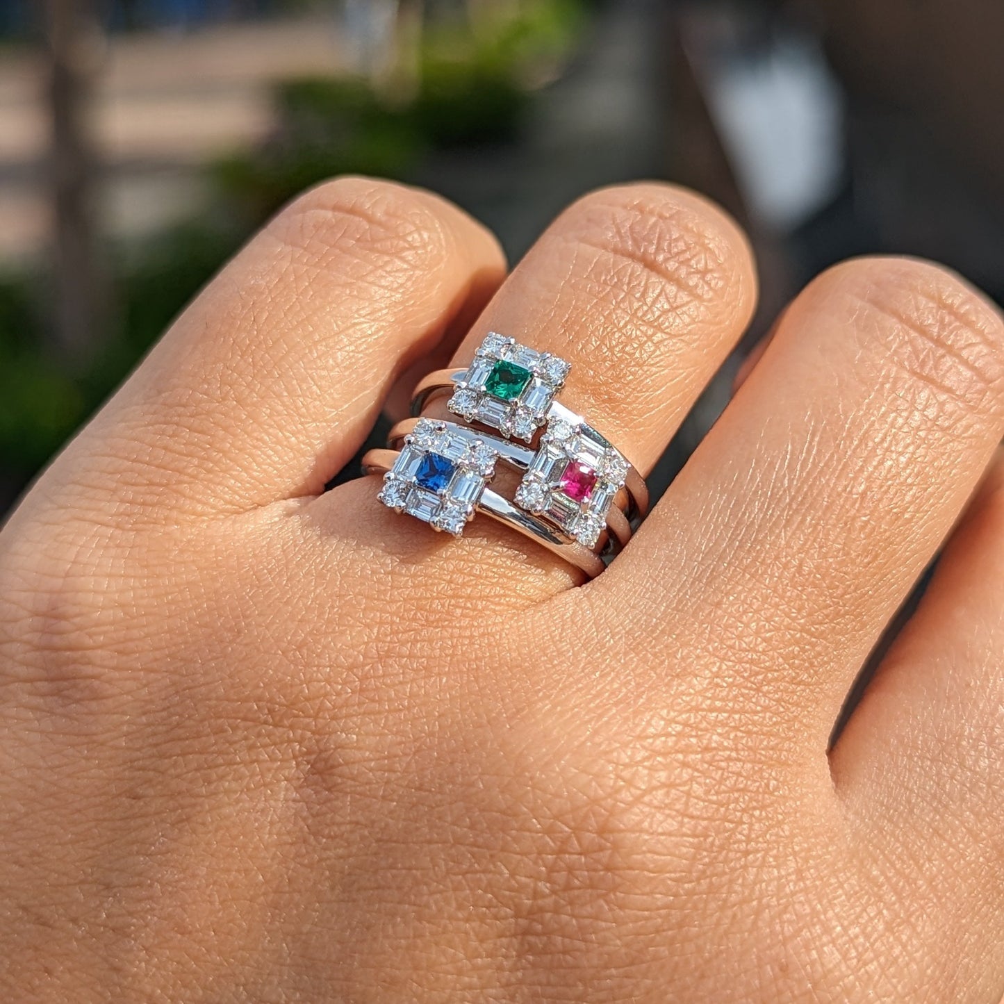 スクエアリングミニ PT・エメラルド0.07ct x ダイヤモンド0.32ct