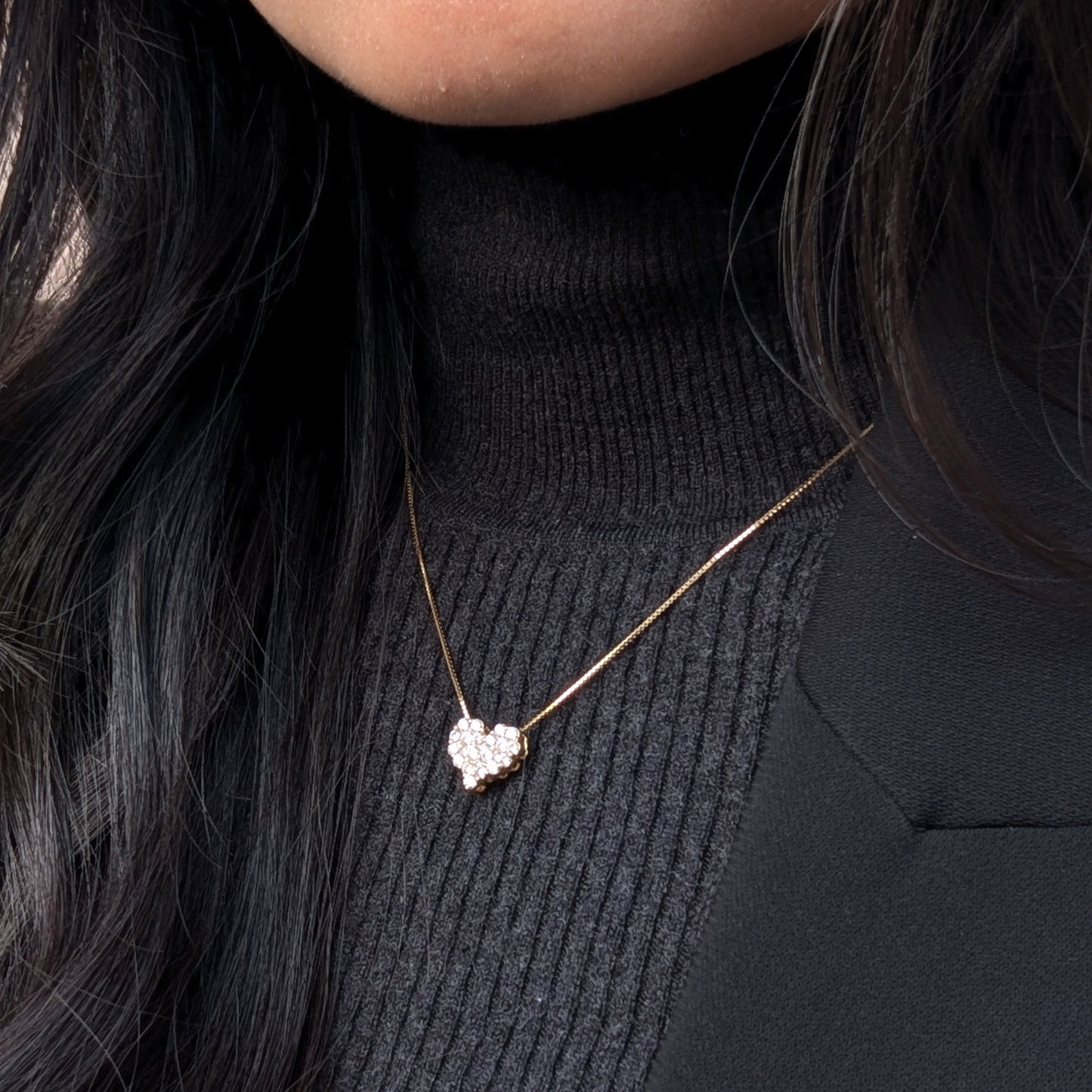 14. ダイヤモンドがぎゅっ♡ 1.0ct YG ハートダイヤモンドネックレス