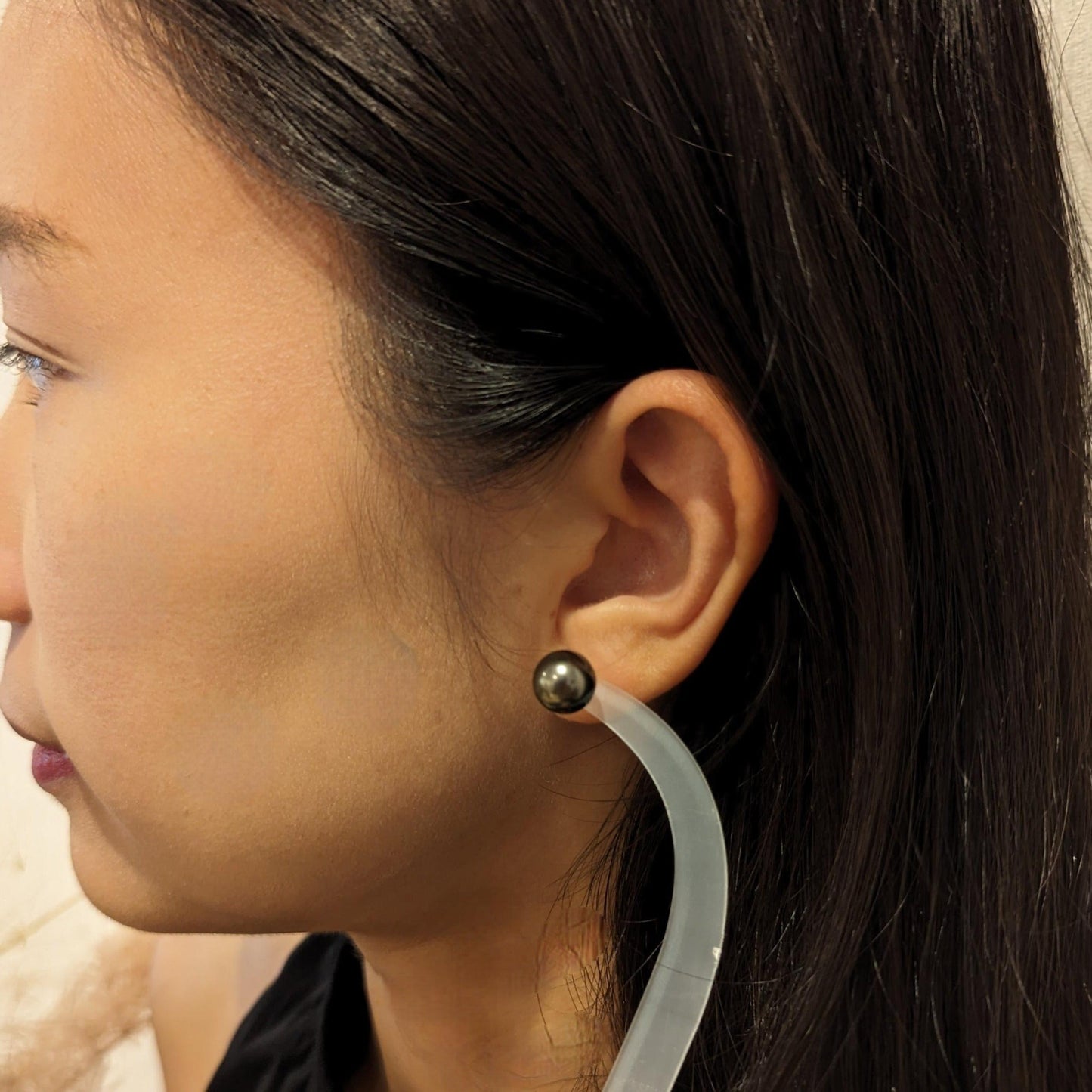 ピーコック ソーティング付き 約10.0mm 黒蝶真珠ピアス 14k