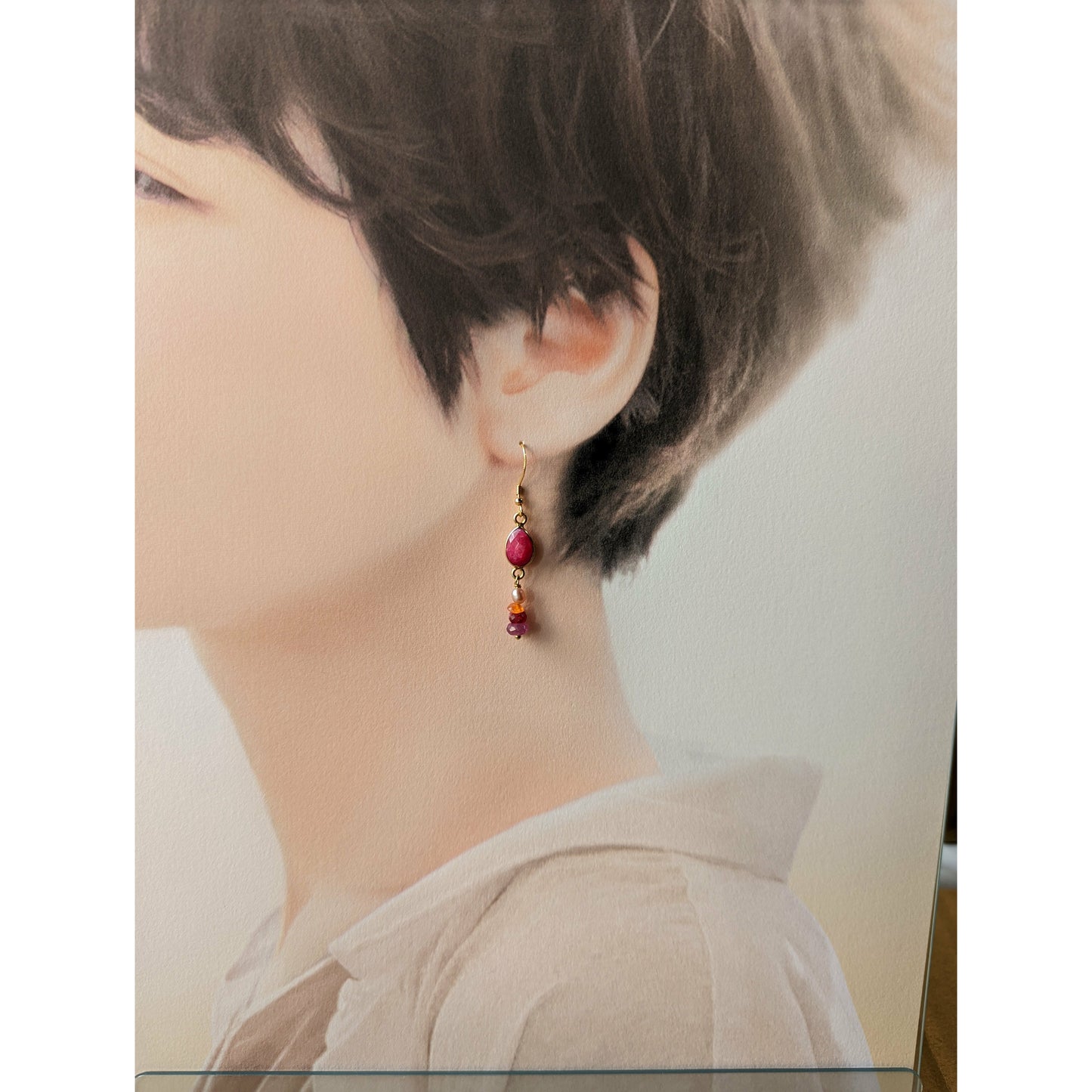 ルビー チェーンピアス