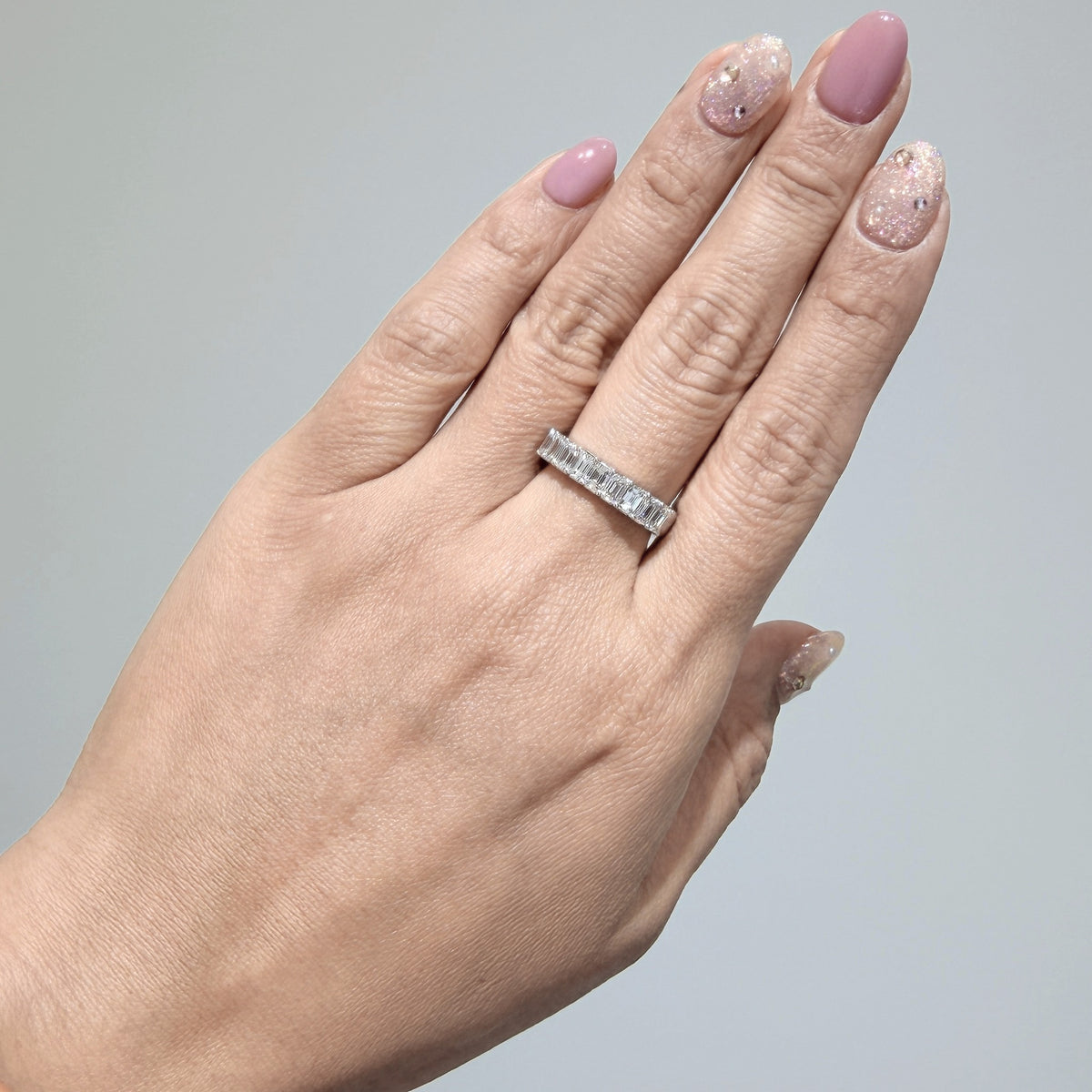 9石エメラルドカット 1.75ct ハーフエタニティリング