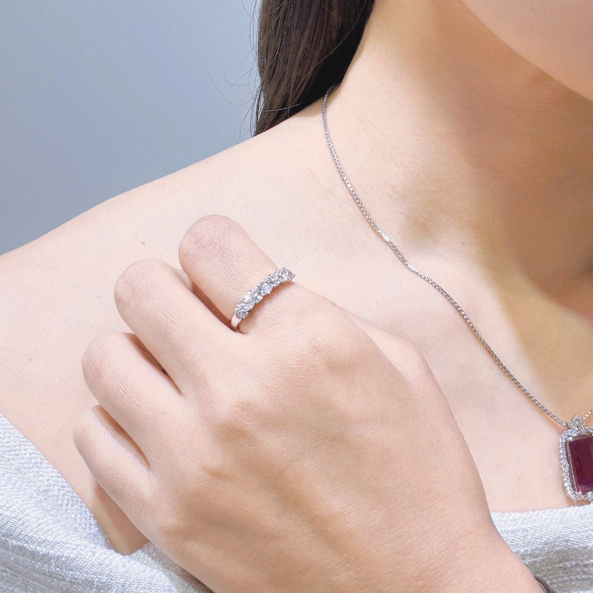 マーキス×ラウンド 0.67ct ハーフエタニティリング