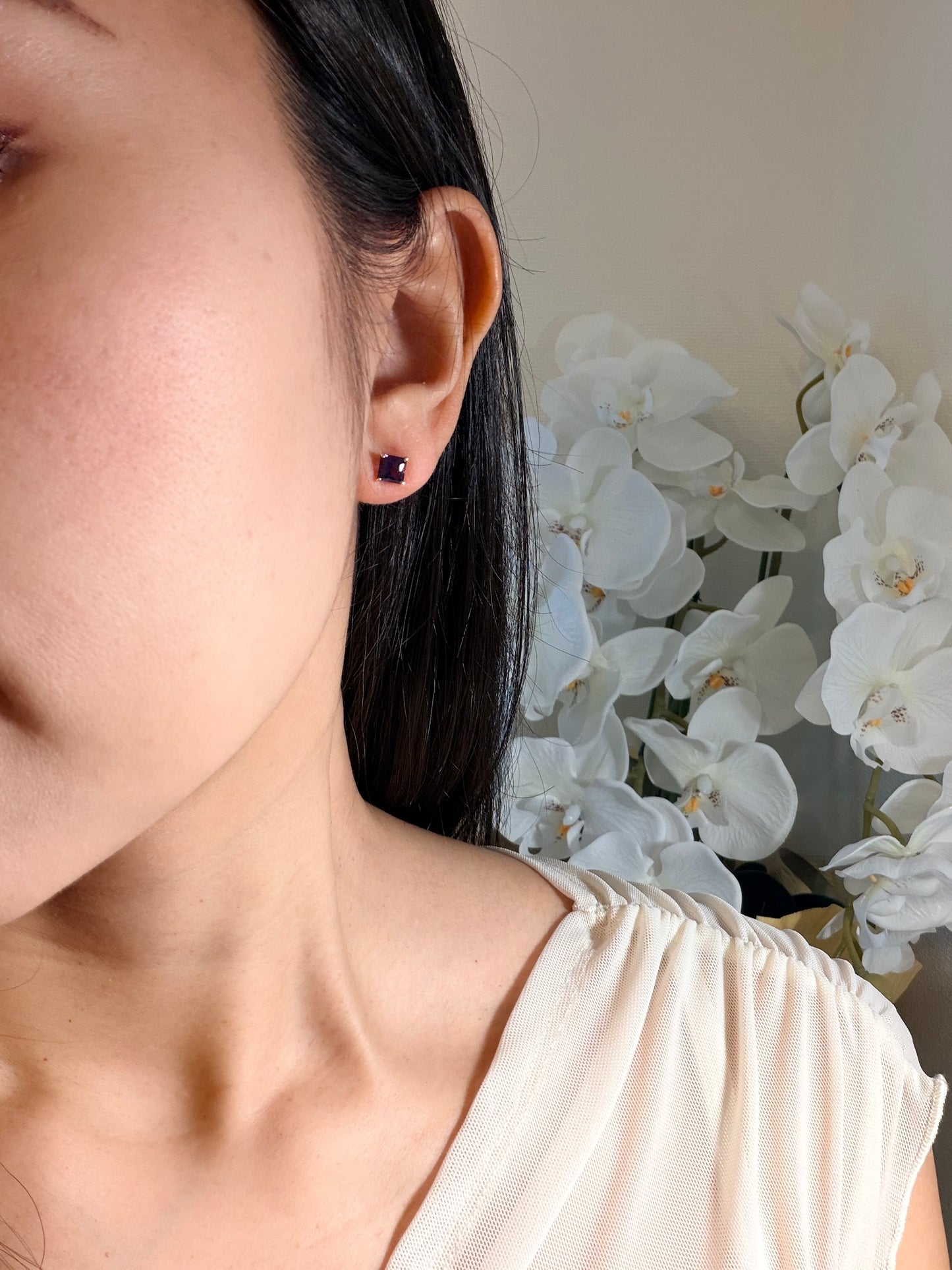 PG　アメシスト　スクエアカットピアス