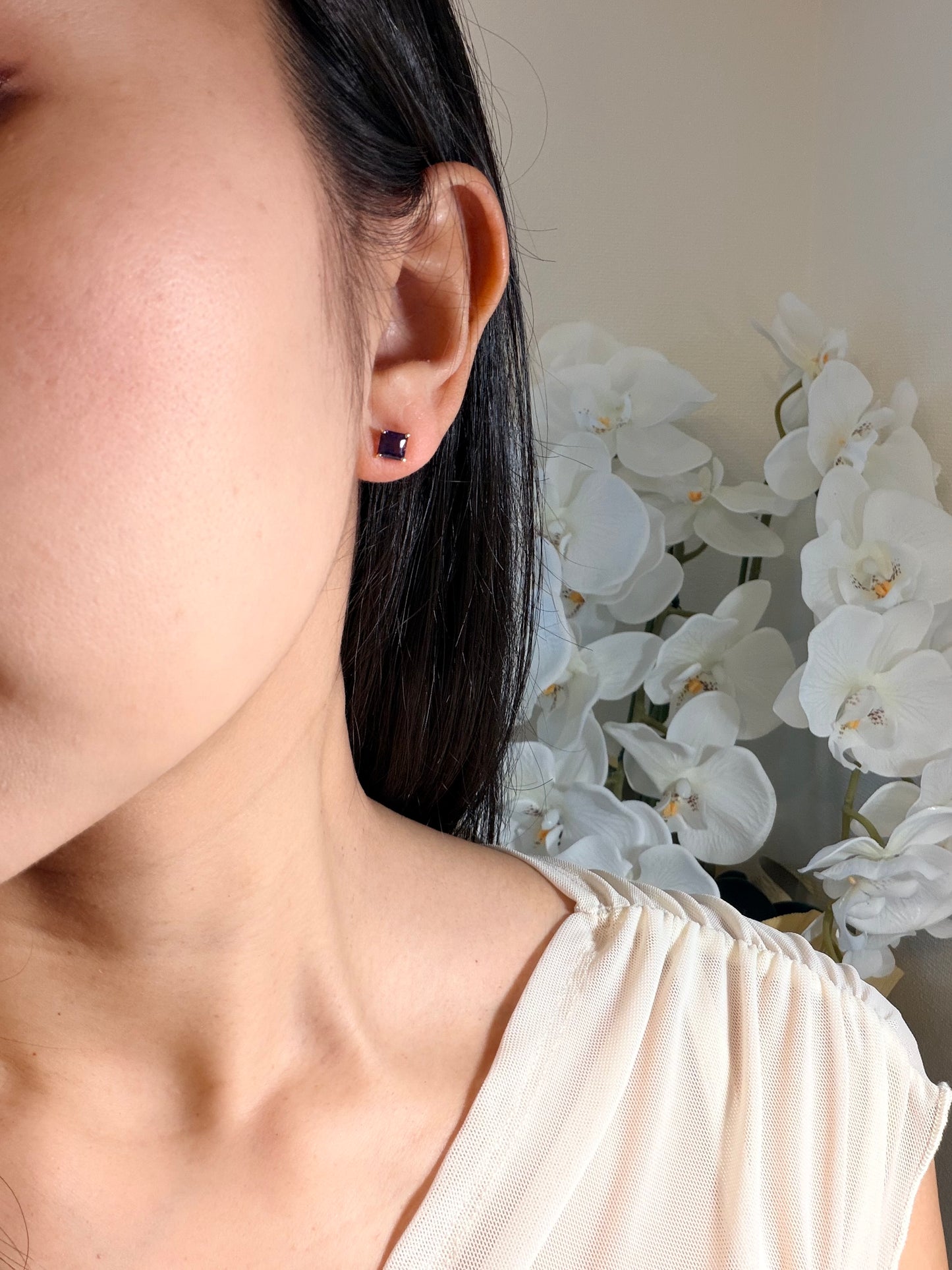 PG　アメシスト　スクエアカットピアス