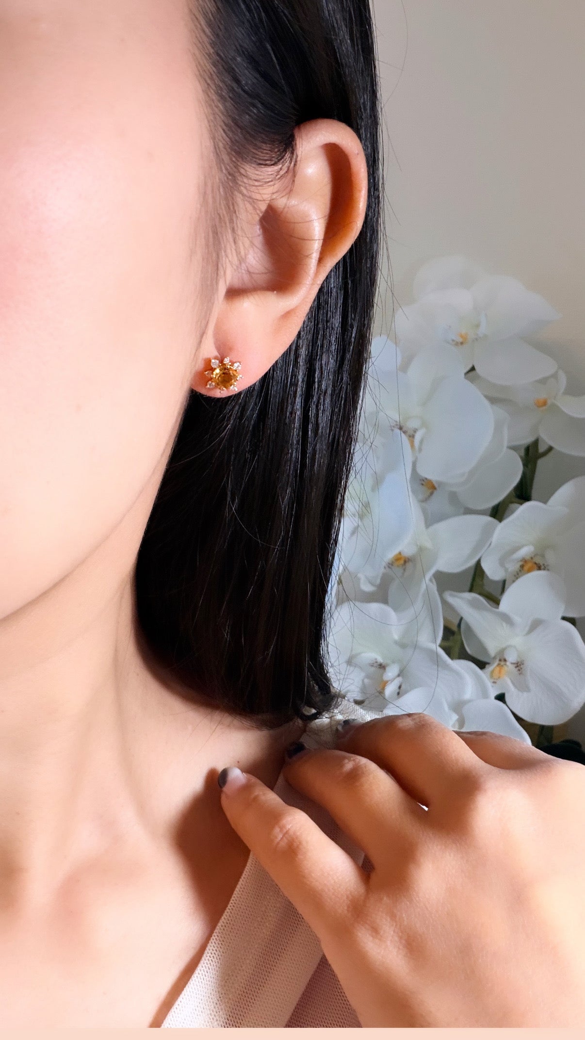 【太陽ピアス】　YG　シトリン＆ダイヤ　