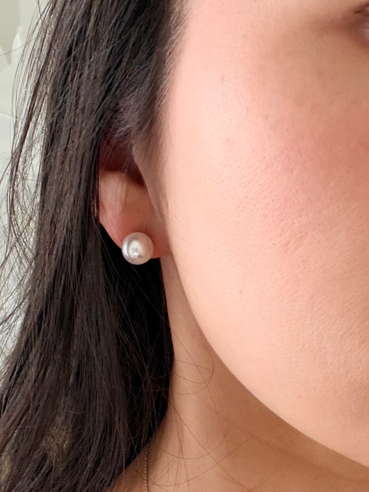 約9mm K10 WG あこや真珠ピアス
