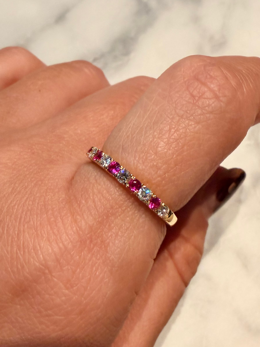 11. YG ルビーxダイヤモンド ハーフエタニティリング