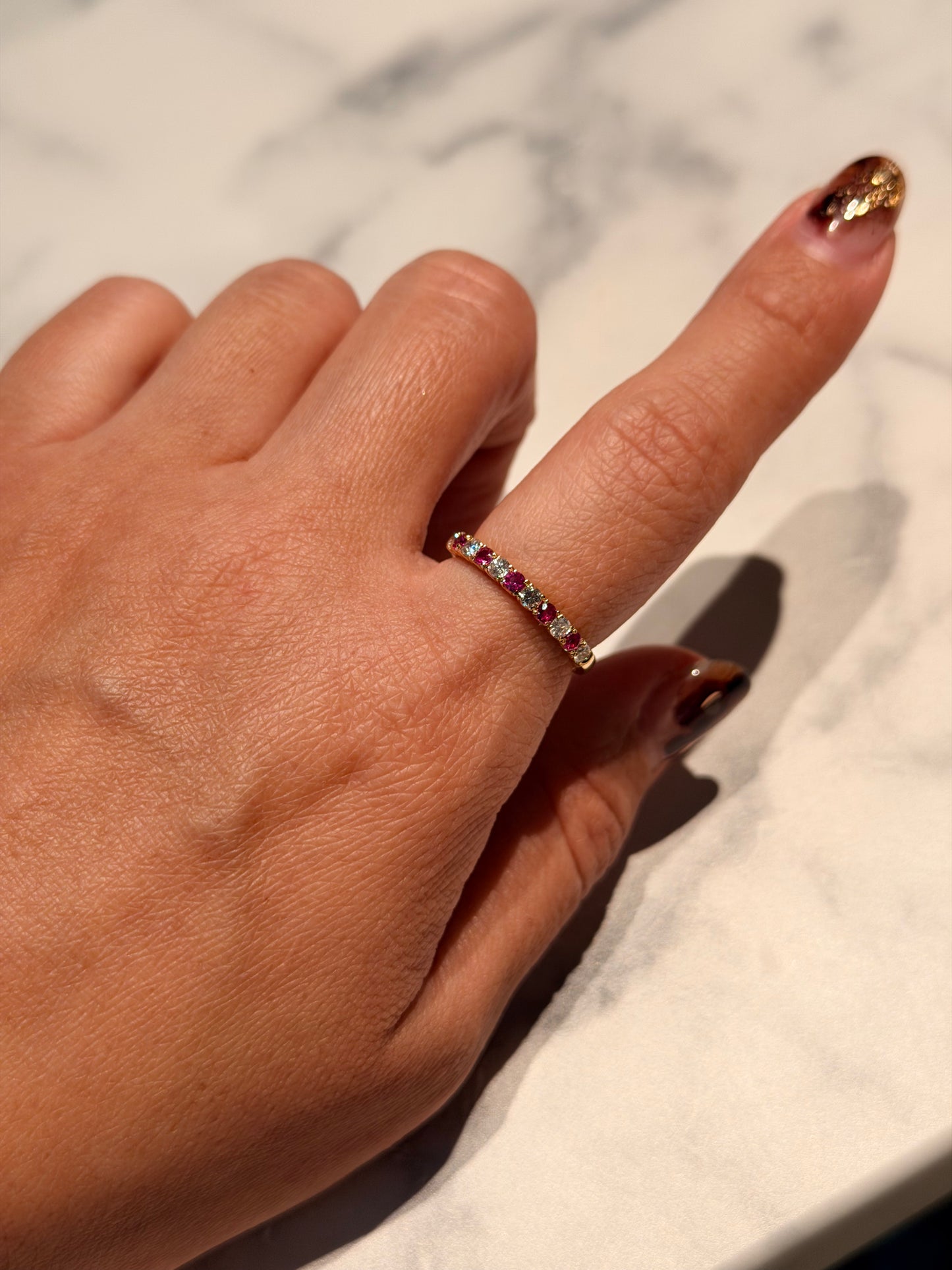 11. YG ルビーxダイヤモンド ハーフエタニティリング