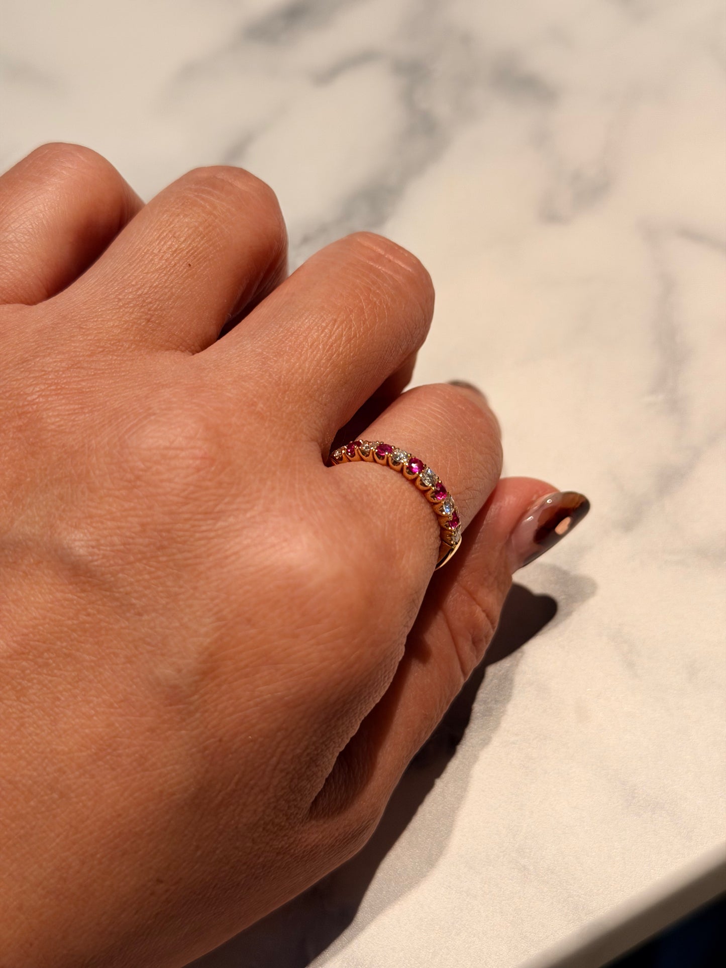 11. YG ルビーxダイヤモンド ハーフエタニティリング