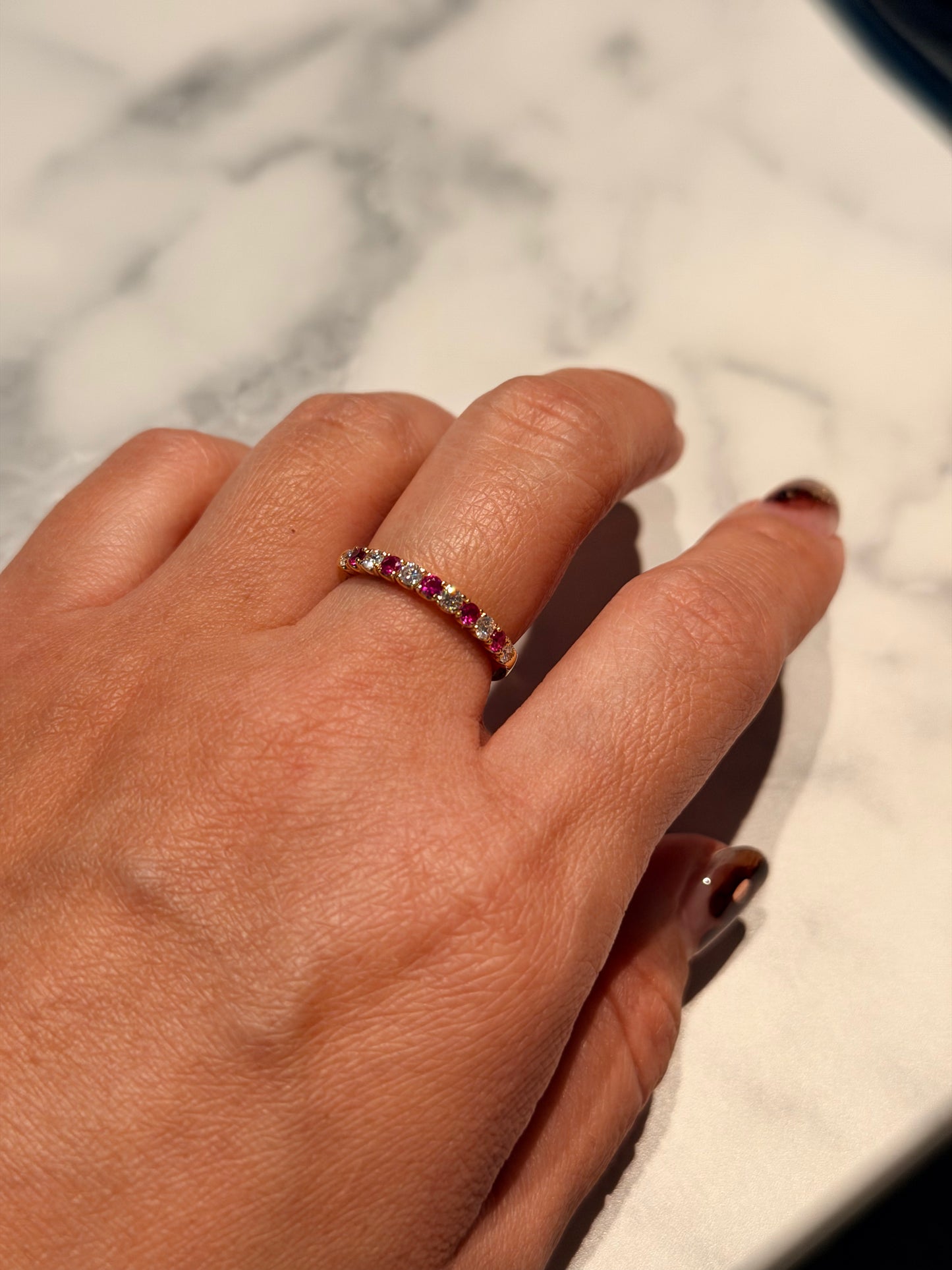 11. YG ルビーxダイヤモンド ハーフエタニティリング