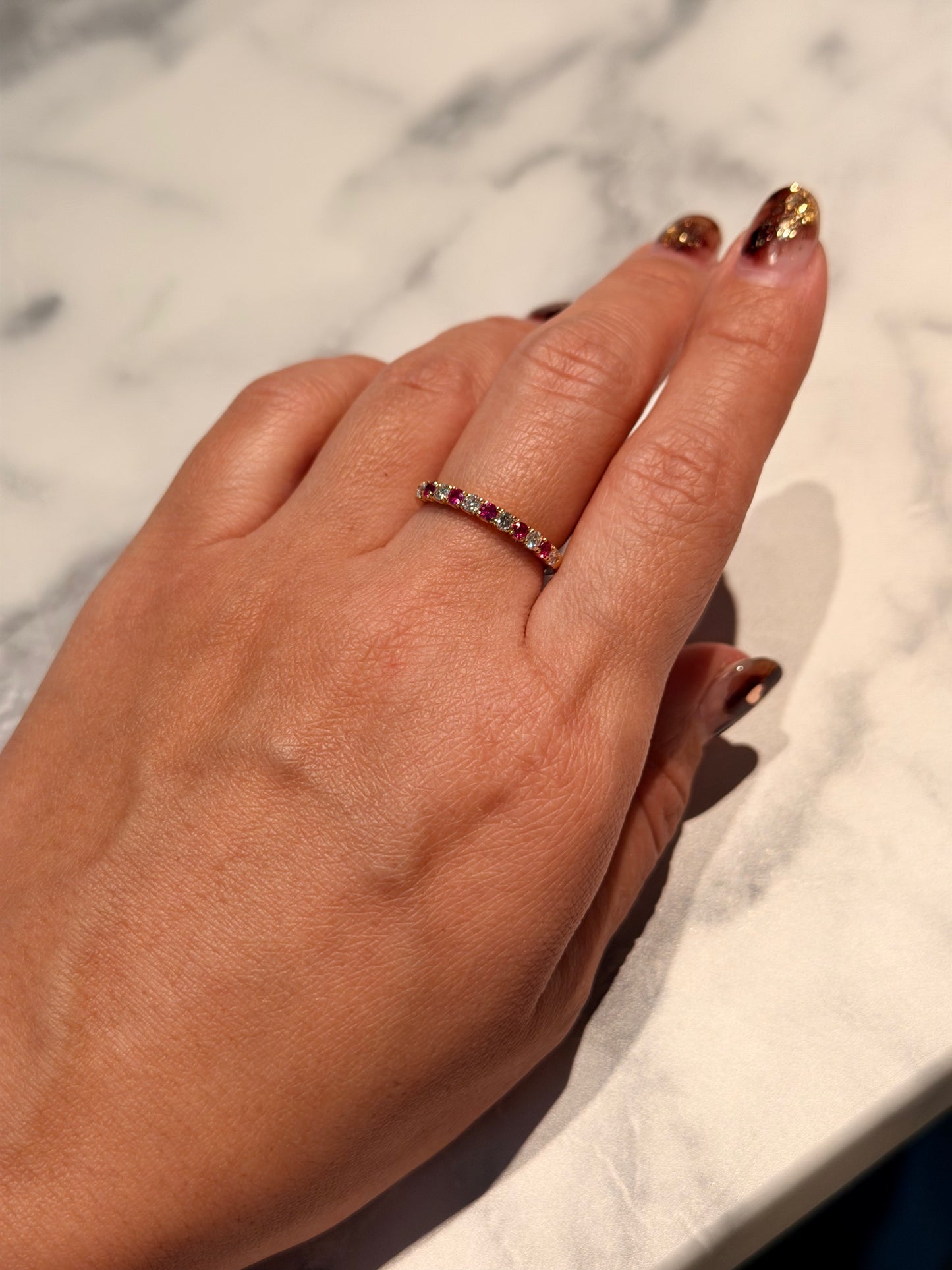 11. YG ルビーxダイヤモンド ハーフエタニティリング