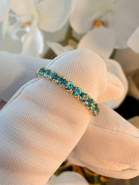 02. 【天国の海をハーフエタニティに】YG　パライバトルマリン　ハーフエタニティリング