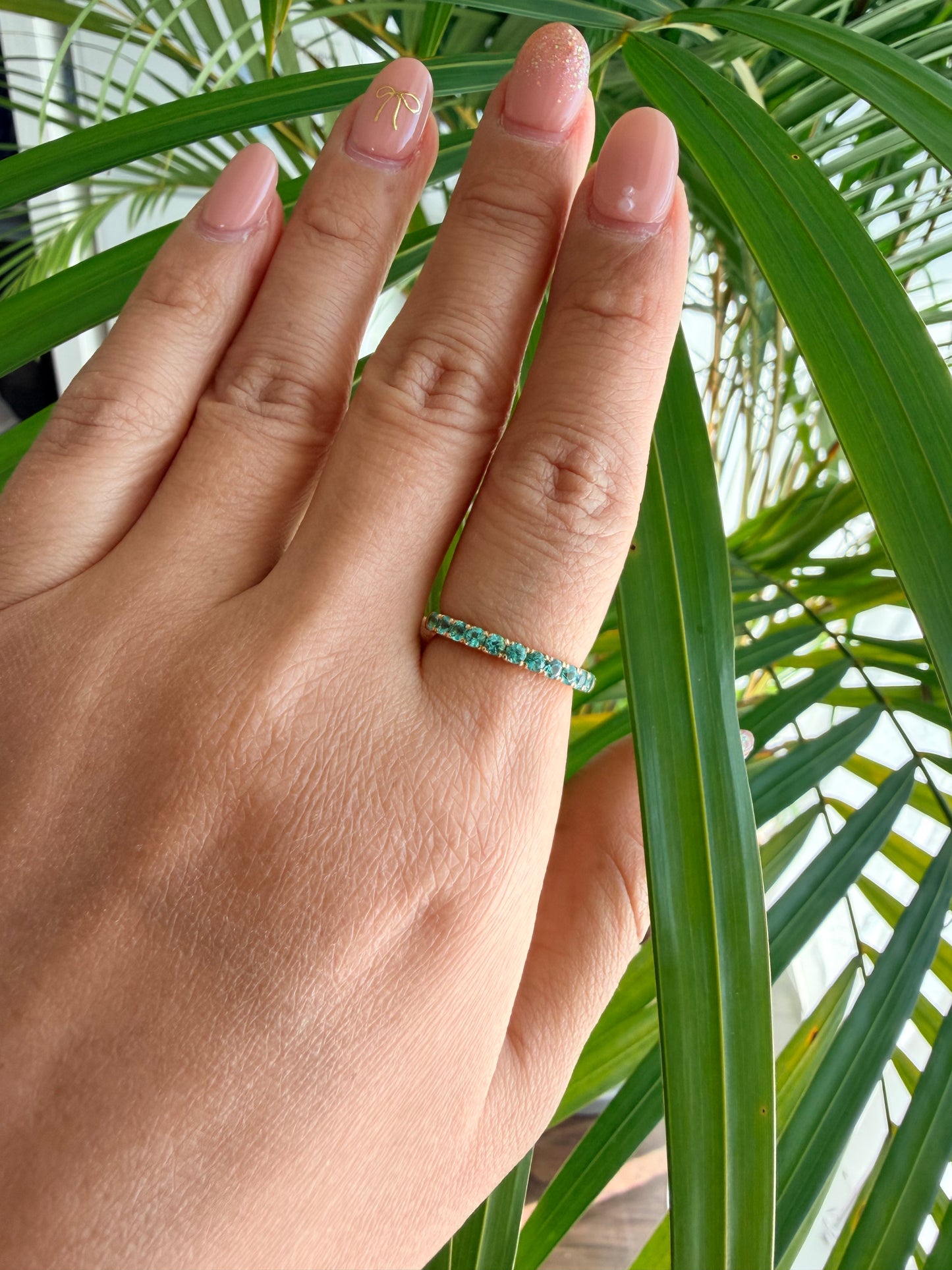 02. 【天国の海をハーフエタニティに】YG　パライバトルマリン　ハーフエタニティリング