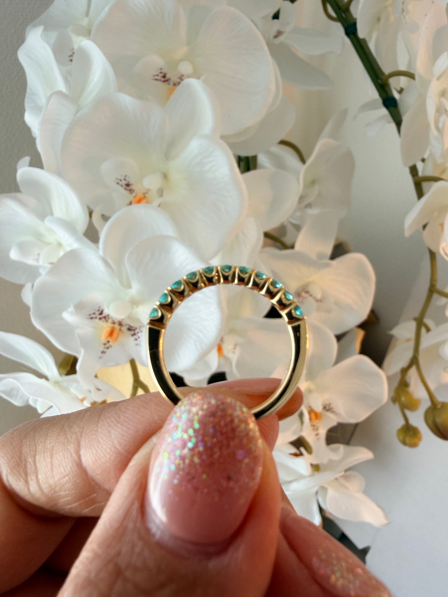 02. 【天国の海をハーフエタニティに】YG　パライバトルマリン　ハーフエタニティリング