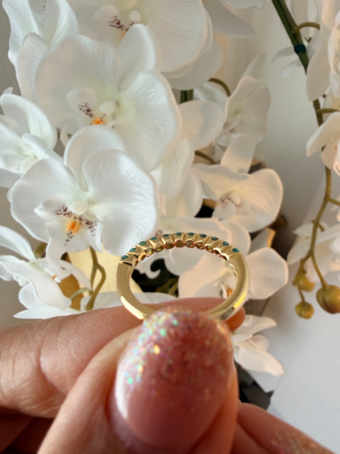 02. 【天国の海をハーフエタニティに】YG　パライバトルマリン　ハーフエタニティリング