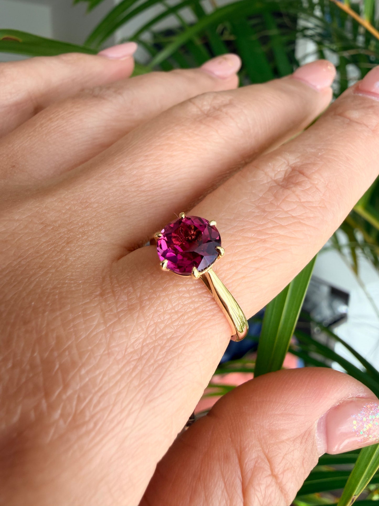 10.  【ソリテール】YG 6本爪ピンクトルマリンリング