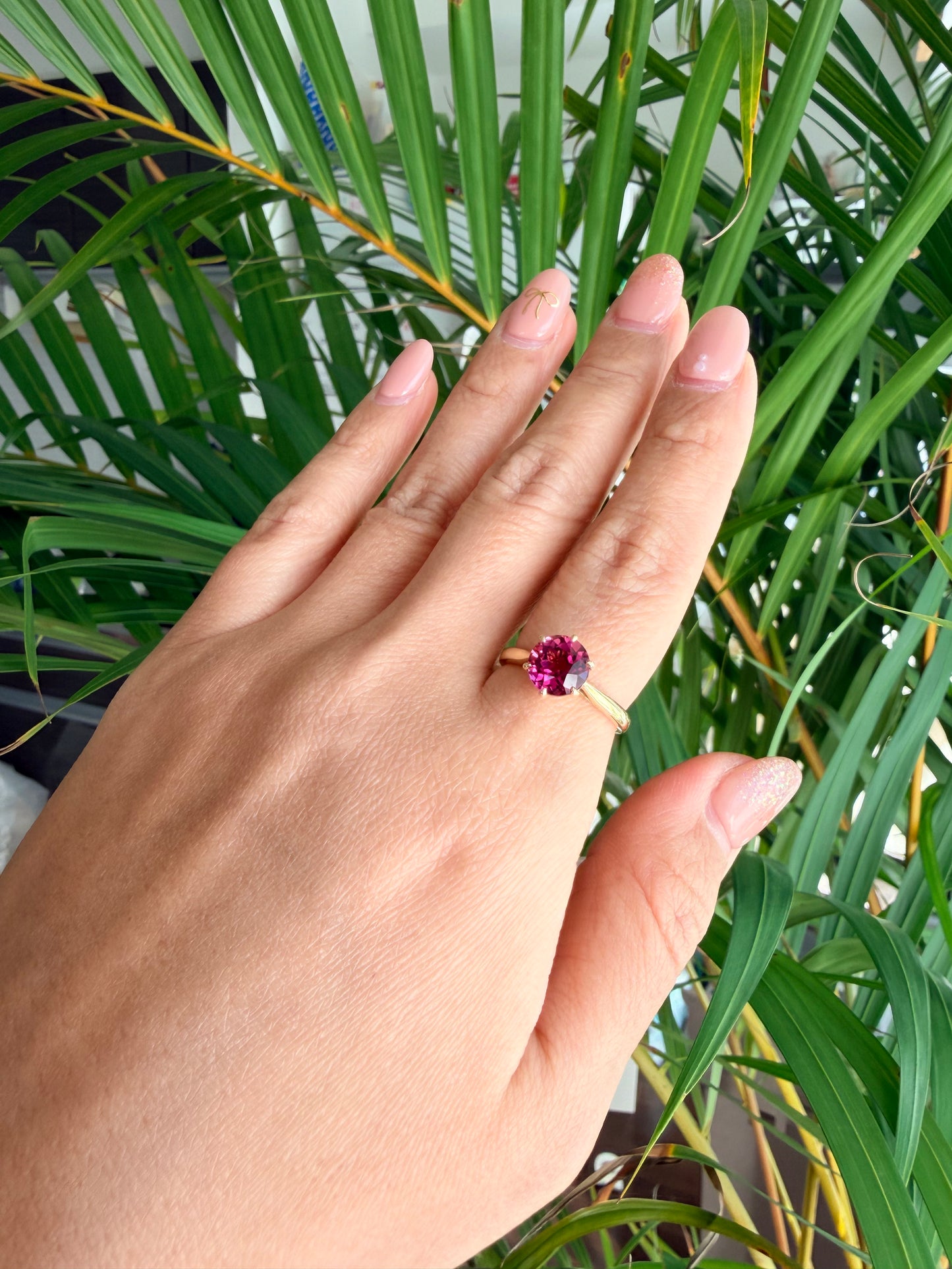 10.  【ソリテール】YG 6本爪ピンクトルマリンリング