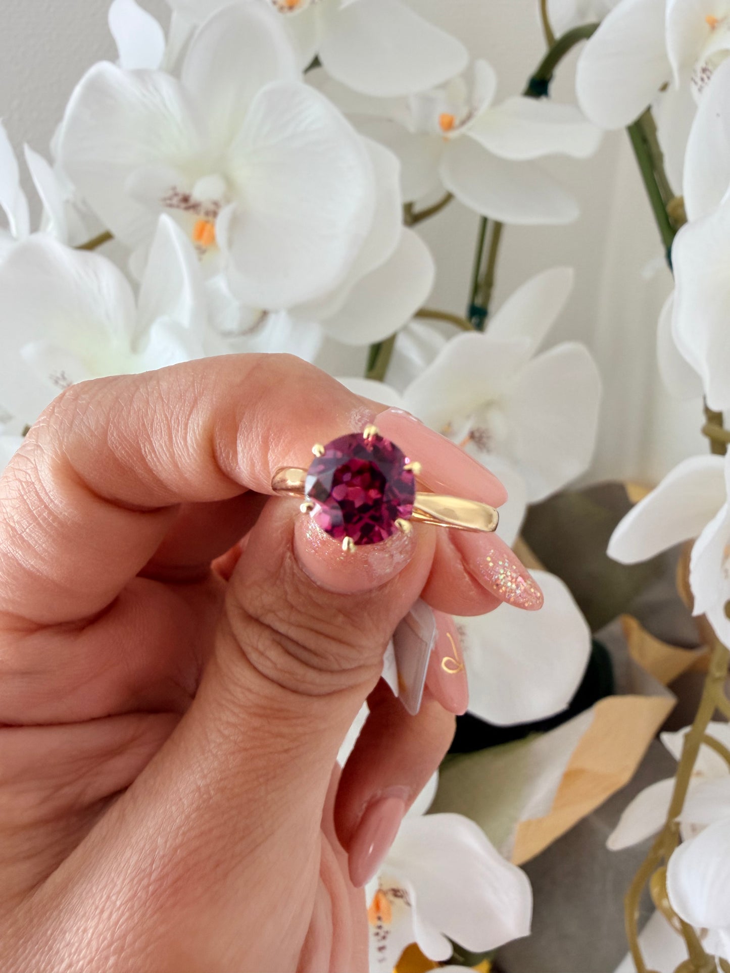 10.  【ソリテール】YG 6本爪ピンクトルマリンリング