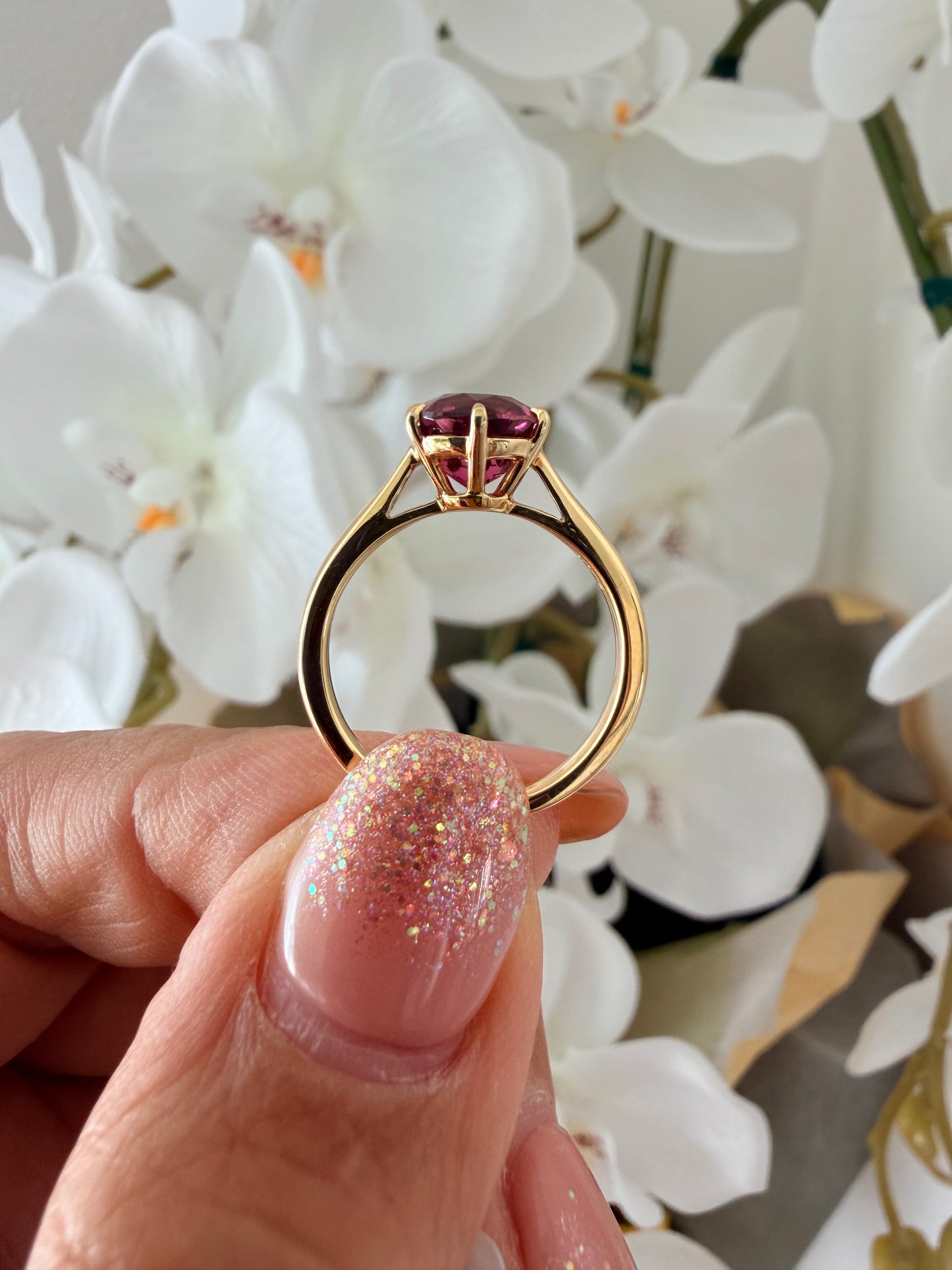 10.  【ソリテール】YG 6本爪ピンクトルマリンリング