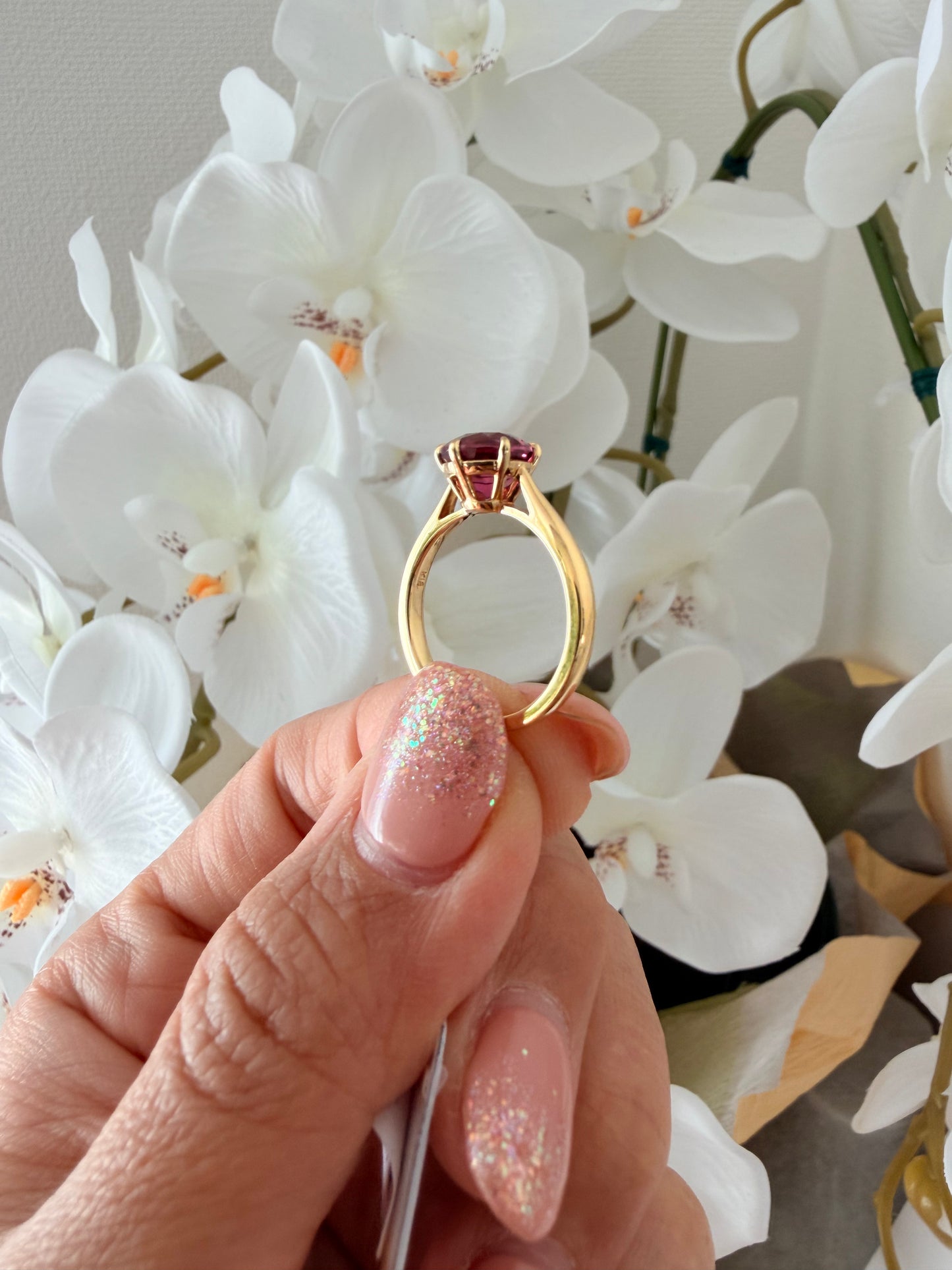 10.  【ソリテール】YG 6本爪ピンクトルマリンリング