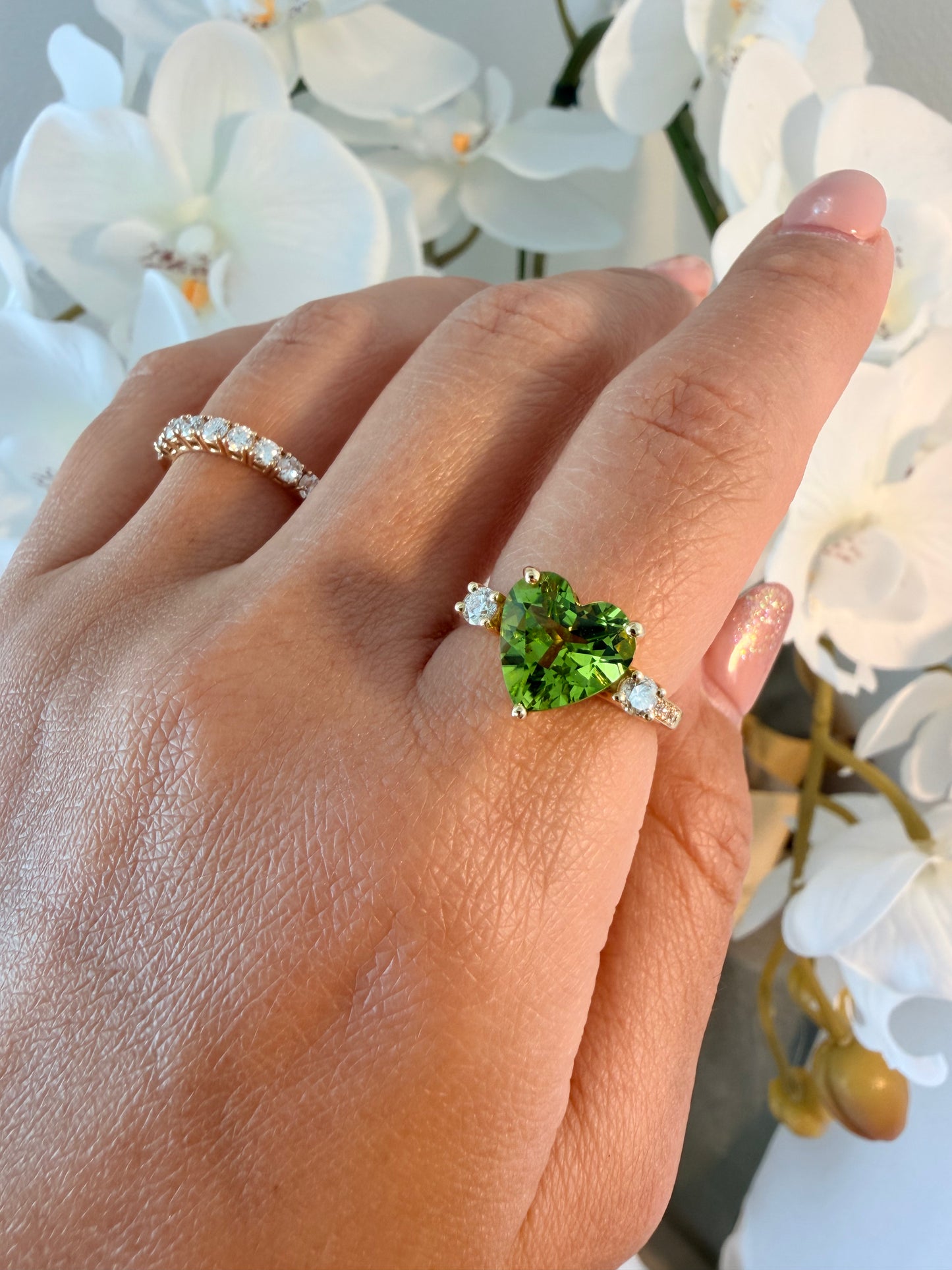 07. 【オトナのハートリング】YG　ハートシェイプペリドットリング