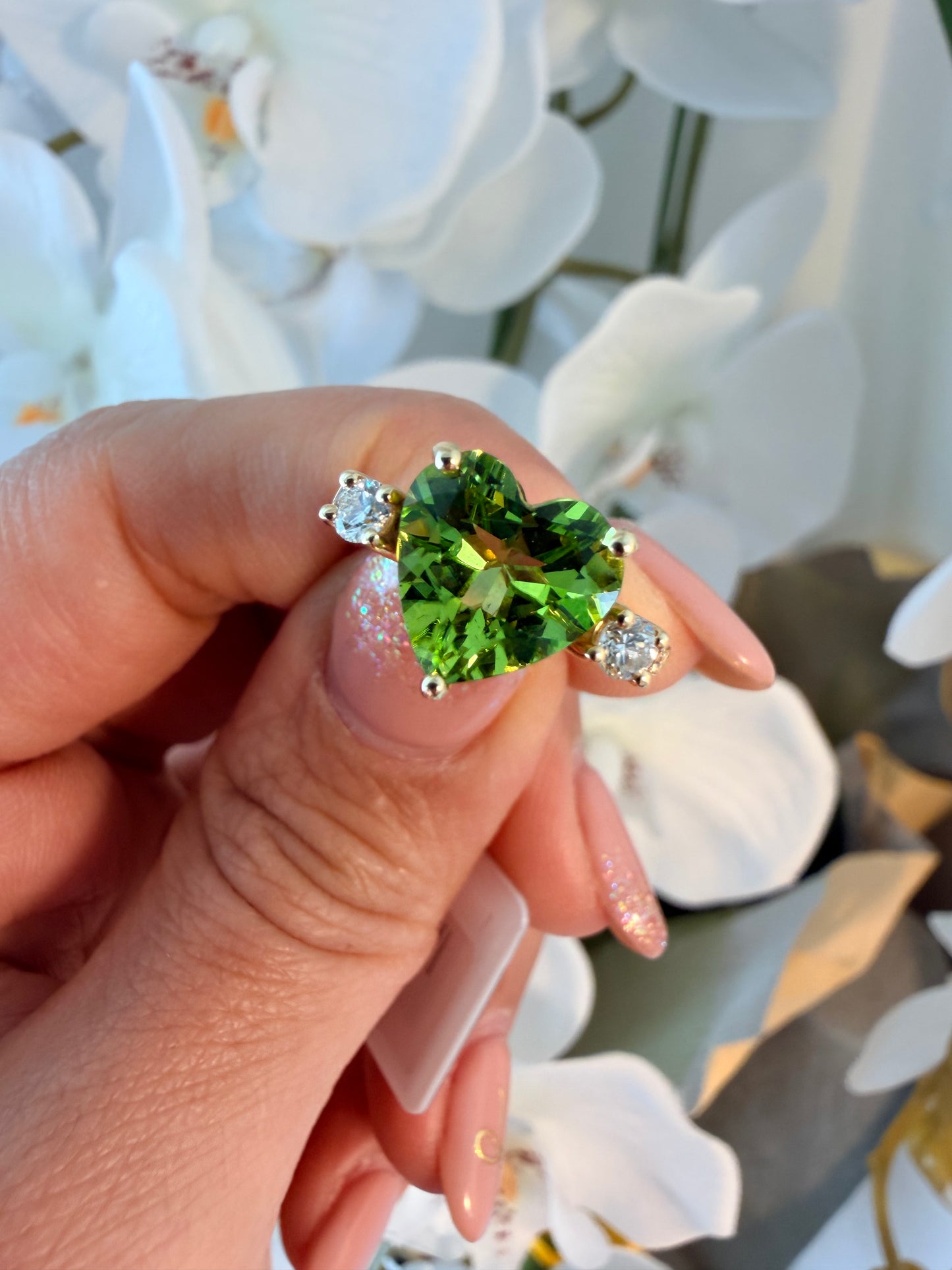 07. 【オトナのハートリング】YG　ハートシェイプペリドットリング