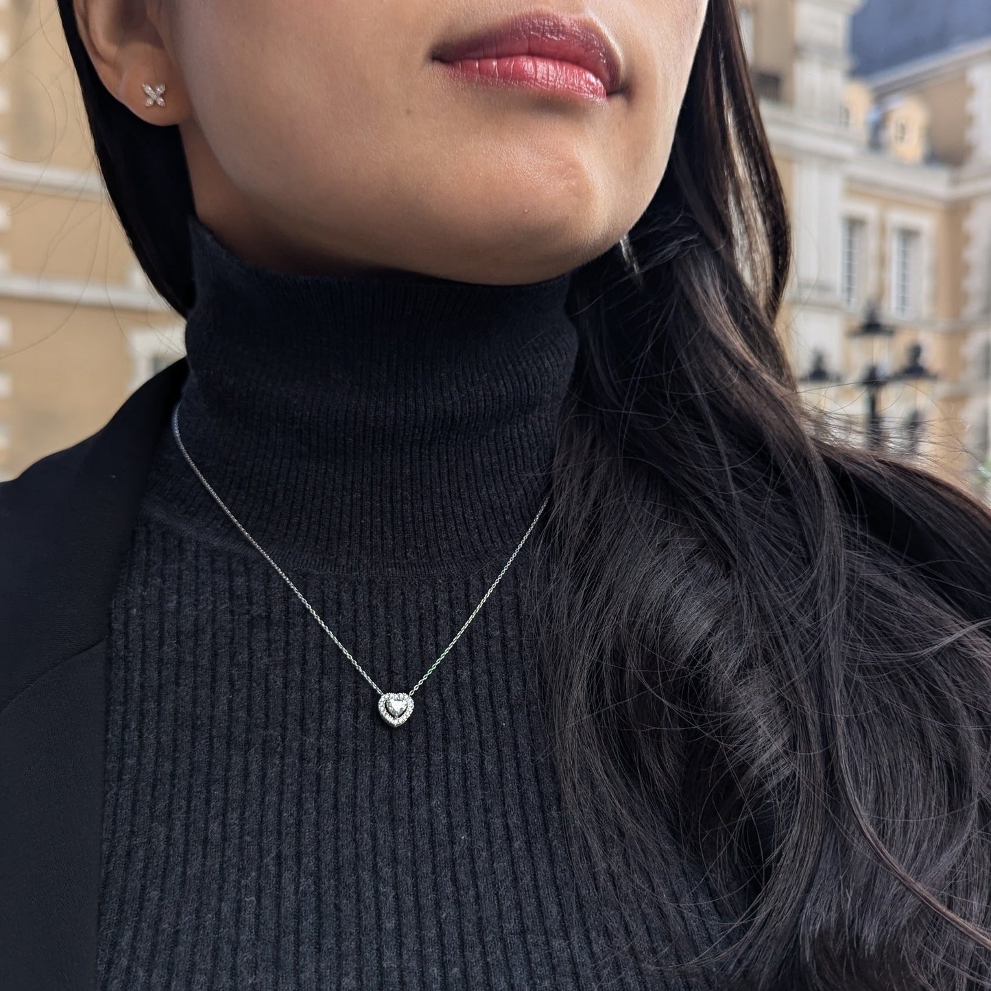 8. 集まれハート好き♡ 一粒0.5ct up ハートシェイプｘハート取り巻きネックレス PT ソーティング付き 0.514ct x 0.11ct