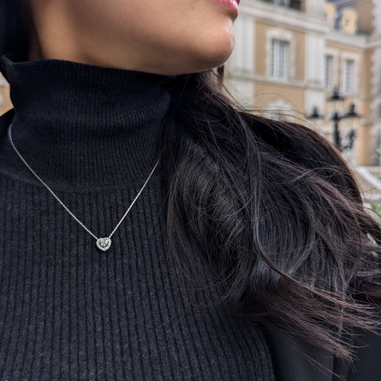 8. 集まれハート好き♡ 一粒0.5ct up ハートシェイプｘハート取り巻きネックレス PT ソーティング付き 0.514ct x 0.11ct