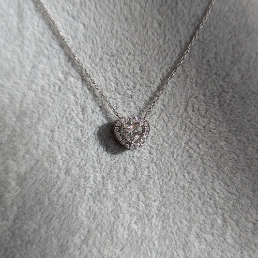 8. 集まれハート好き♡ 一粒0.5ct up ハートシェイプｘハート取り巻きネックレス PT ソーティング付き 0.514ct x 0.11ct